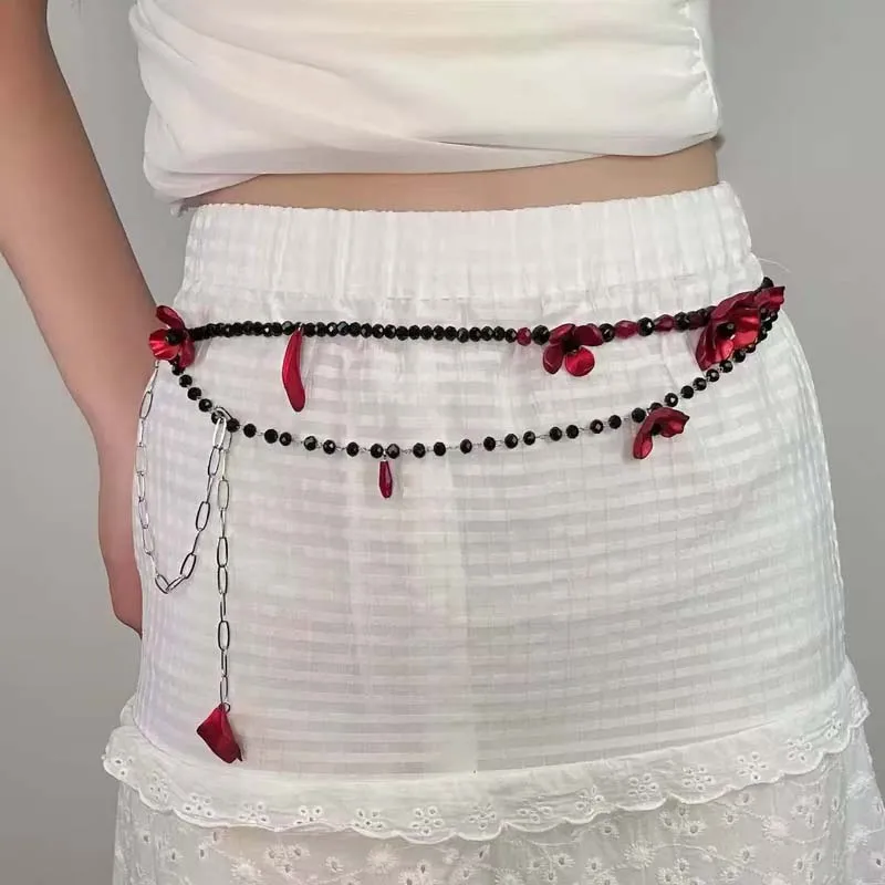 Vintage Red Flower Waist Chain - Women Jewelry Accessories For Black Dress review and price