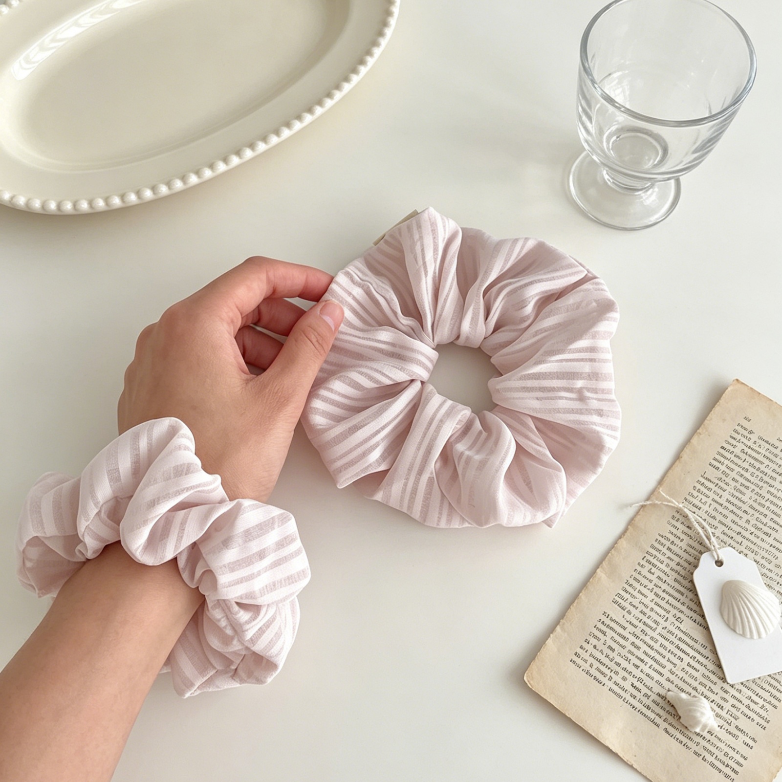 Pink Stripe Chiffon Scrunchies - Women'S Work Accessories review and price